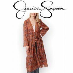 Jessica Simpson Marilyn Lace-Trimmed Paisley Duster Kimono XS NWT Chic Layer